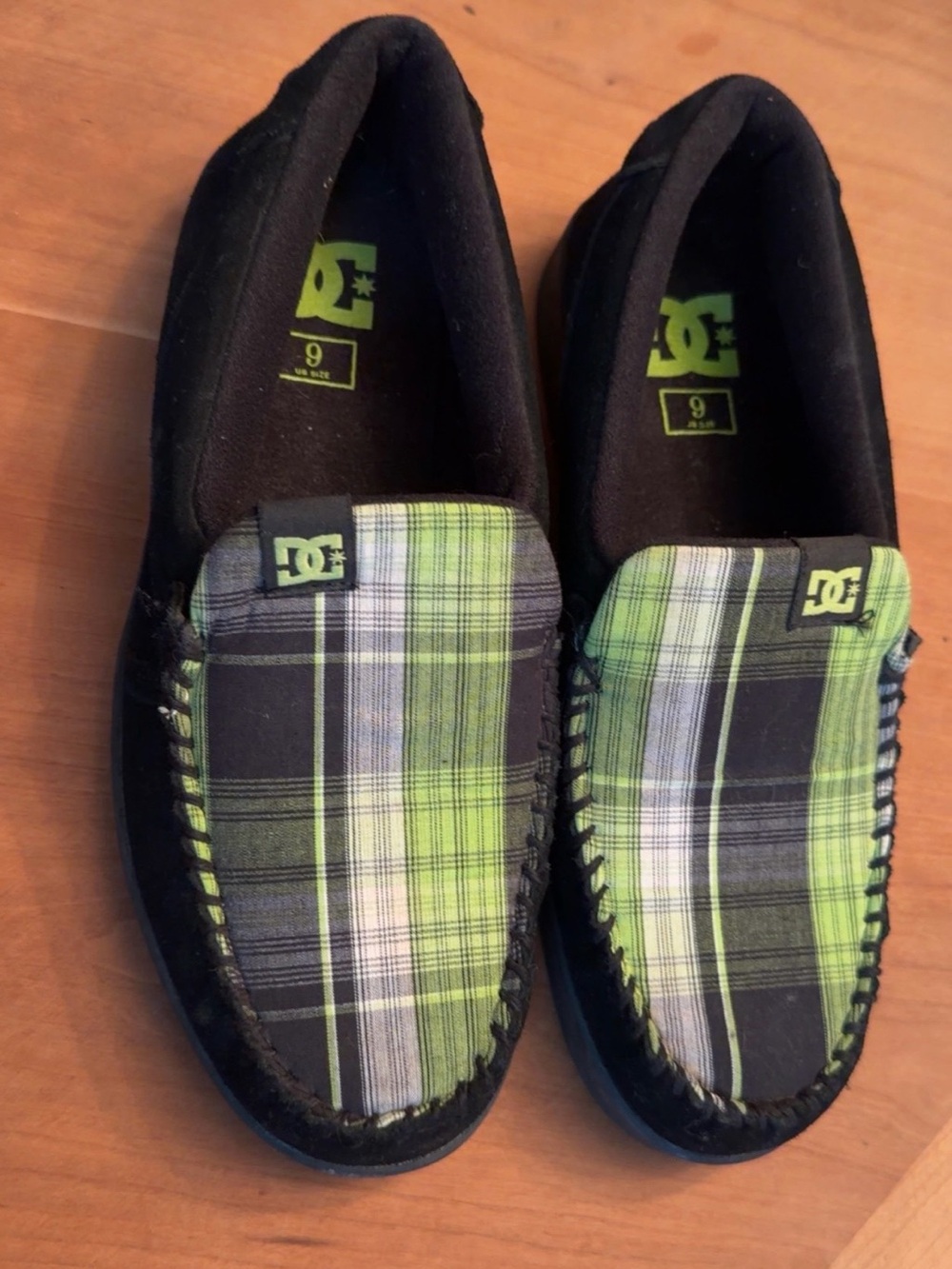 DC Kids Plaid Slip-On Moccasins in Green and Black